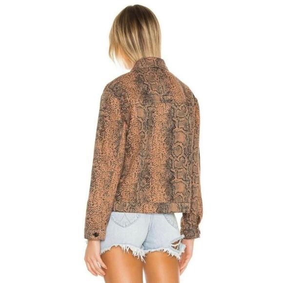 NWOT Free People Snake Trucker Jacket XS Brown Snakeskin Print Denim Cotton - Picture 6 of 14